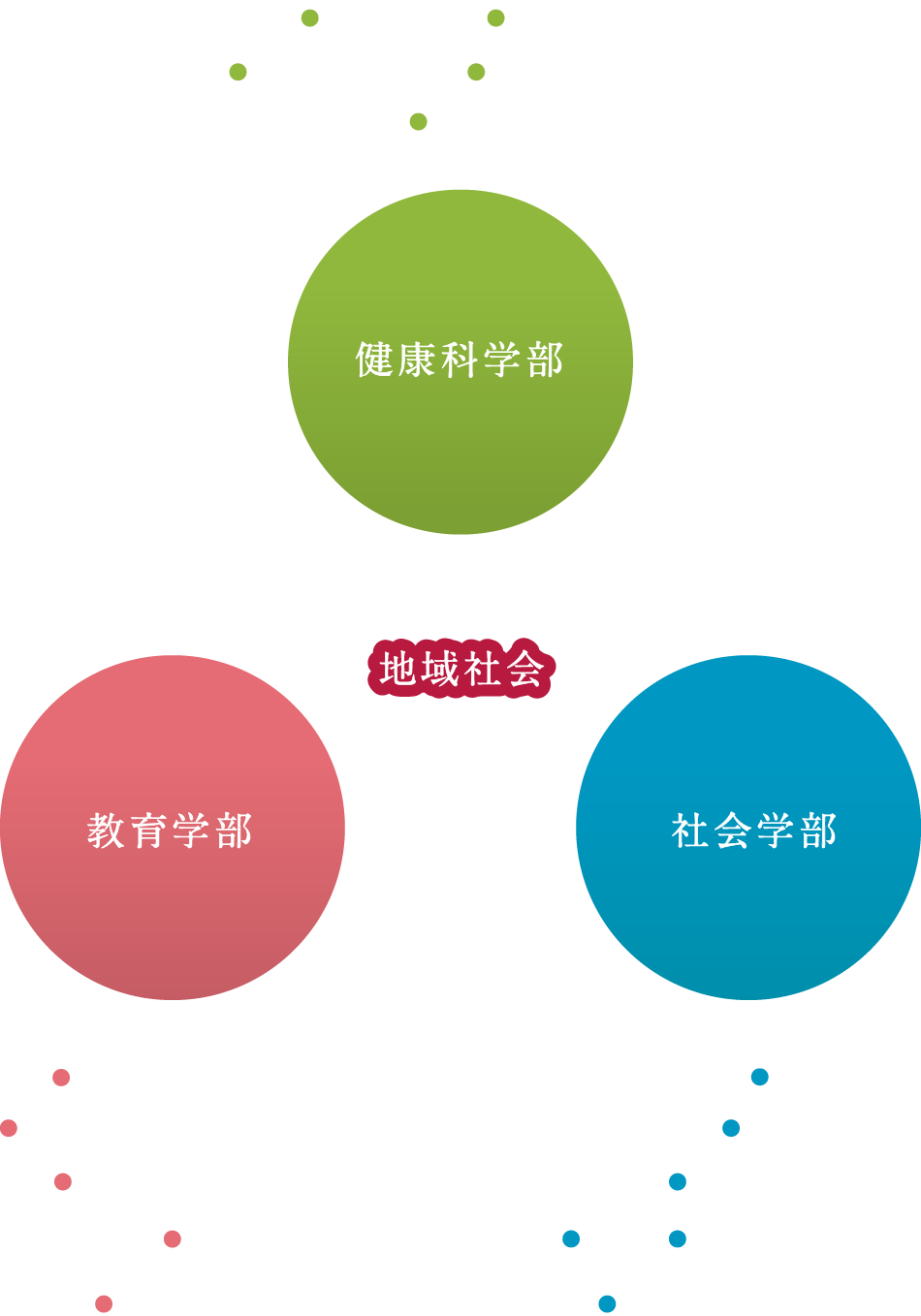 健康科学部、教育学部、社会学部